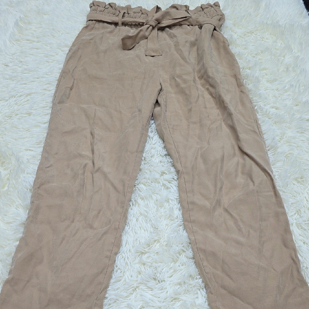 Zara Beige Paperbag Waist Trousers
